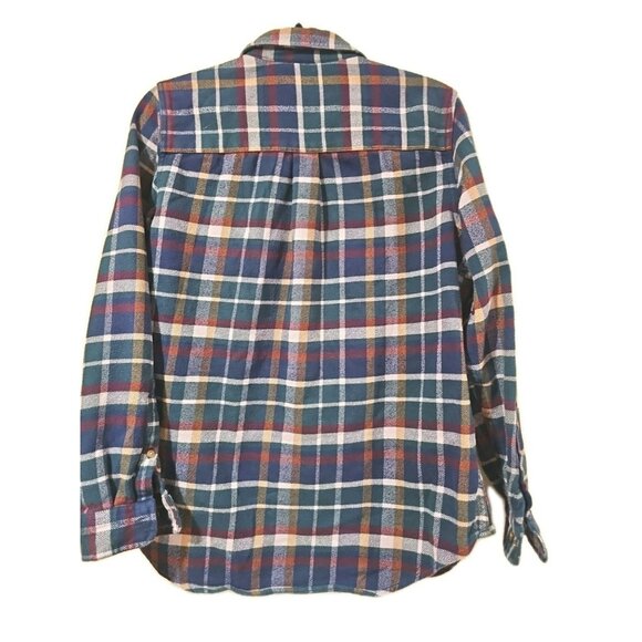 LL Bean Plaid Flannel Shirt MED Colorful Blue Green Casual 100% Organic Cotton - Picture 3 of 10